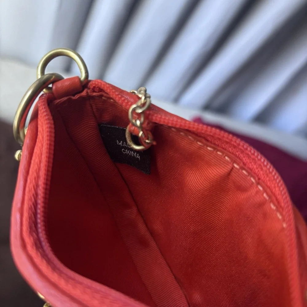 Vtg COACH Orange Flower Fruit Slice Leather Coin Purse Keychain Y2K - Picture 4 of 5